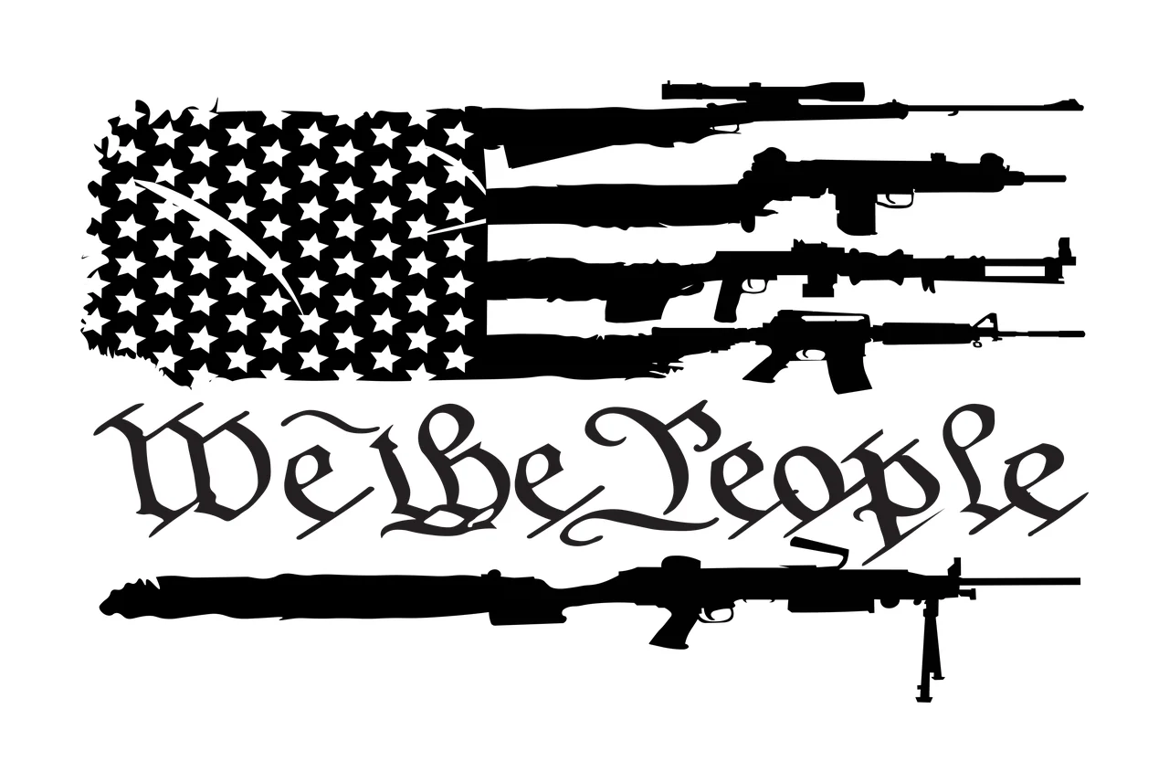 We The People Flag With Weapons Display stars rifles black