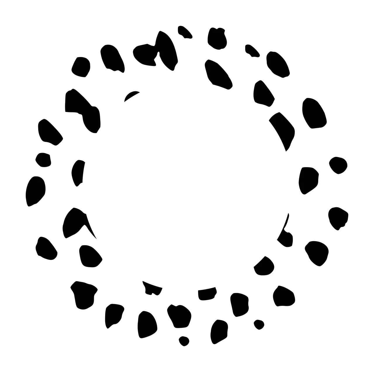 Abstract circular spot pattern Illustration with black irregular spots, circular arrangement and white background
