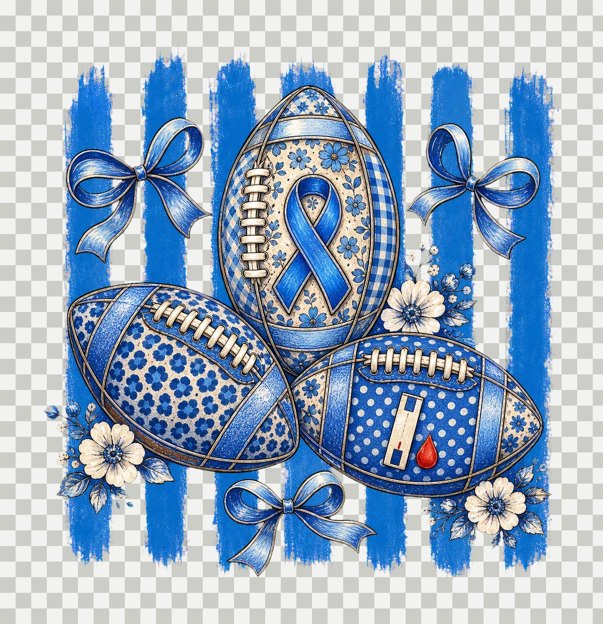 Diabetes Awareness Football Blue Floral Ribbon Variation D transparency and detail preview thumbnail