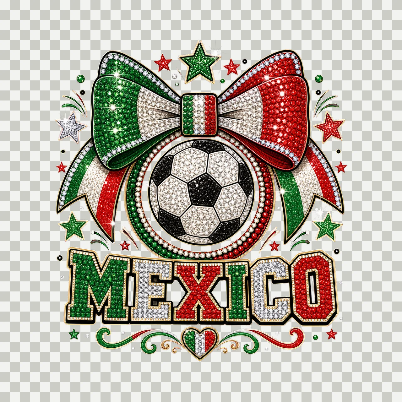 Mexico Soccer Rhinestone Bow sublimation instant Variation A transparency and detail preview thumbnail