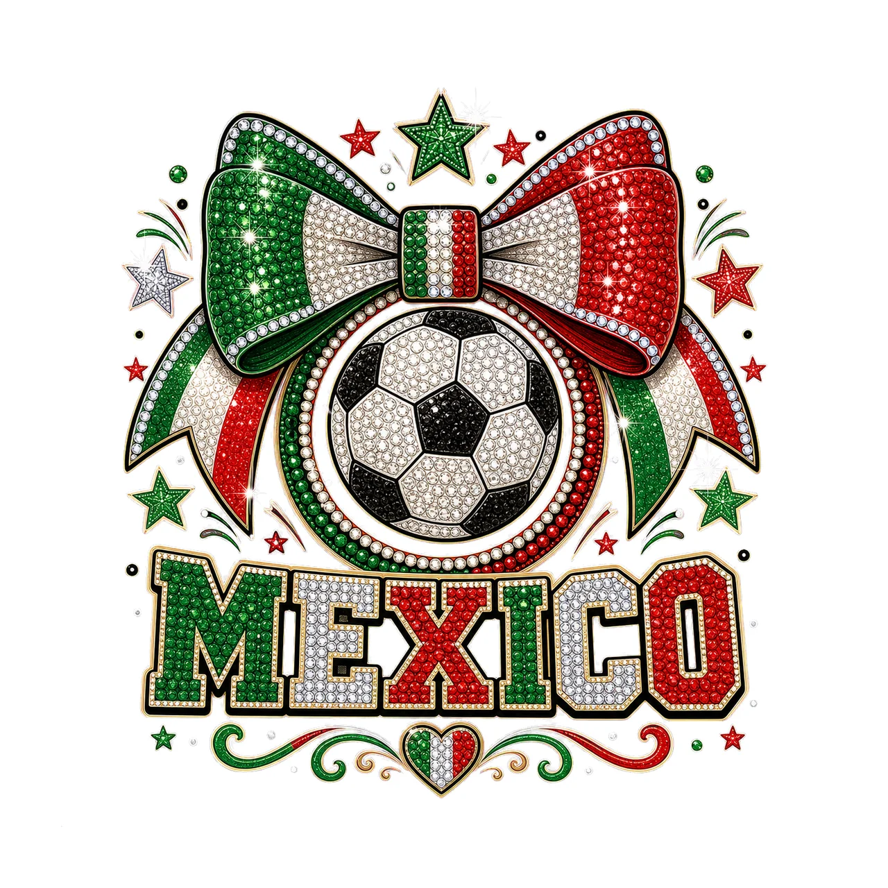 Mexico Soccer Rhinestone Bow sublimation instant Variation A