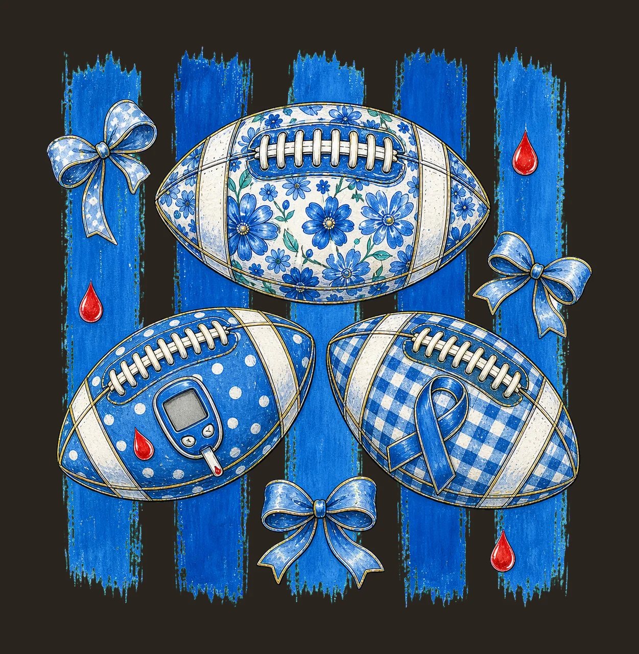 Diabetes Awareness Football Blue Floral Ribbon bundle 02 contrast preview thumbnail