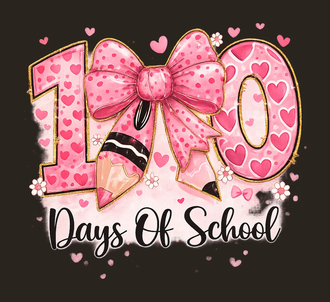 100 Days Of School Pencil Coquette Bow Teacher Design contrast preview thumbnail