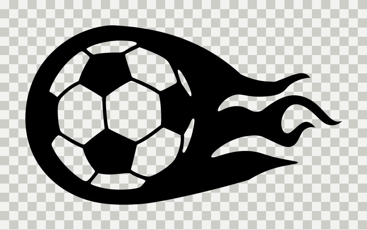 Soccer Ball Silhouette With Trailing Flames moving black white transparency and detail preview thumbnail