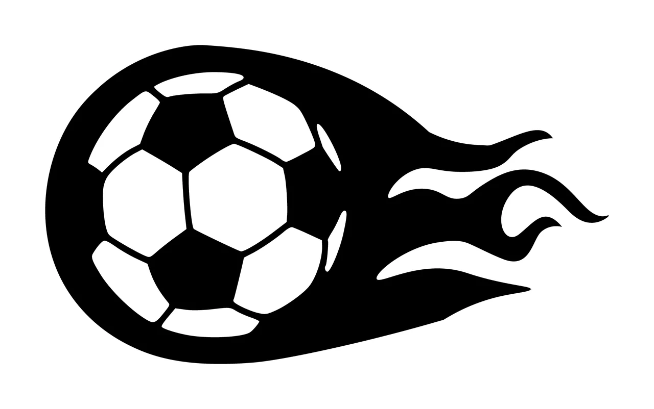 Soccer Ball Silhouette With Trailing Flames moving black white