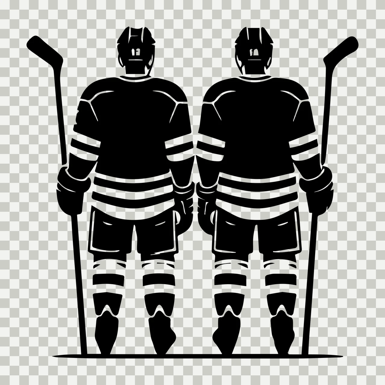 Hockey Players Back View Holding Sticks standing silhouette transparency and detail preview thumbnail