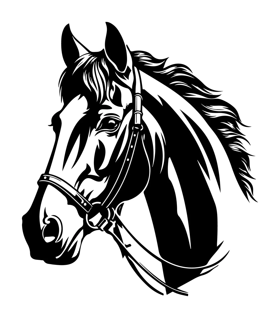 Horse Head With Bridle Graphic viewing mane reins ear eye stencil