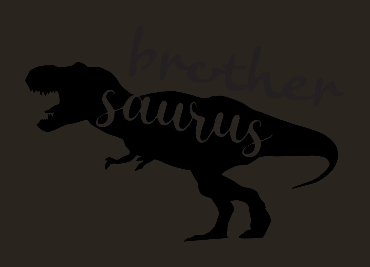 Brother saurus tyrannosaurus rex silhouette Design with dinosaur silhouette, script typography and hand written lettering in black and white contrast preview thumbnail