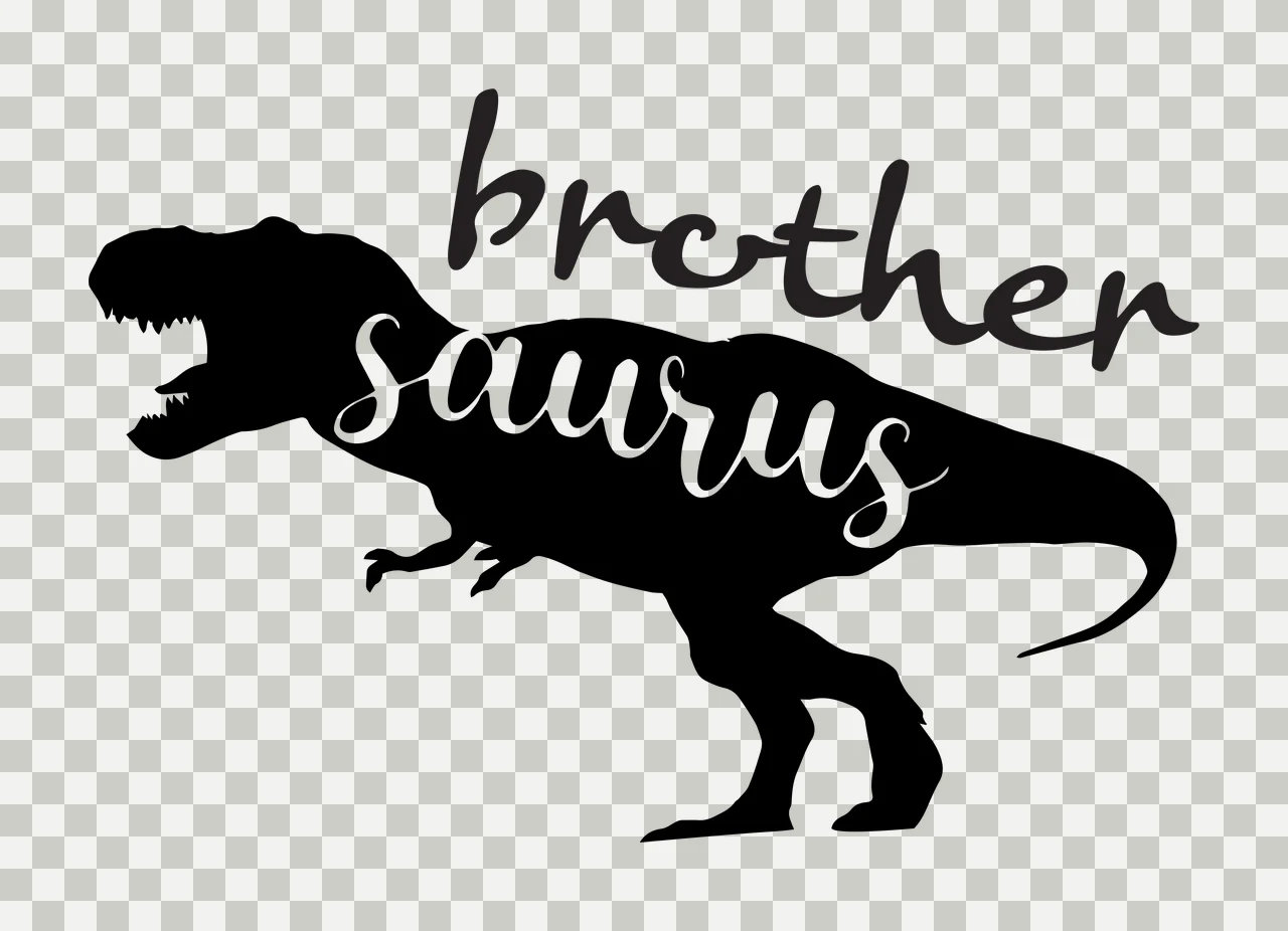 Brother saurus tyrannosaurus rex silhouette Design with dinosaur silhouette, script typography and hand written lettering in black and white transparency and detail preview thumbnail