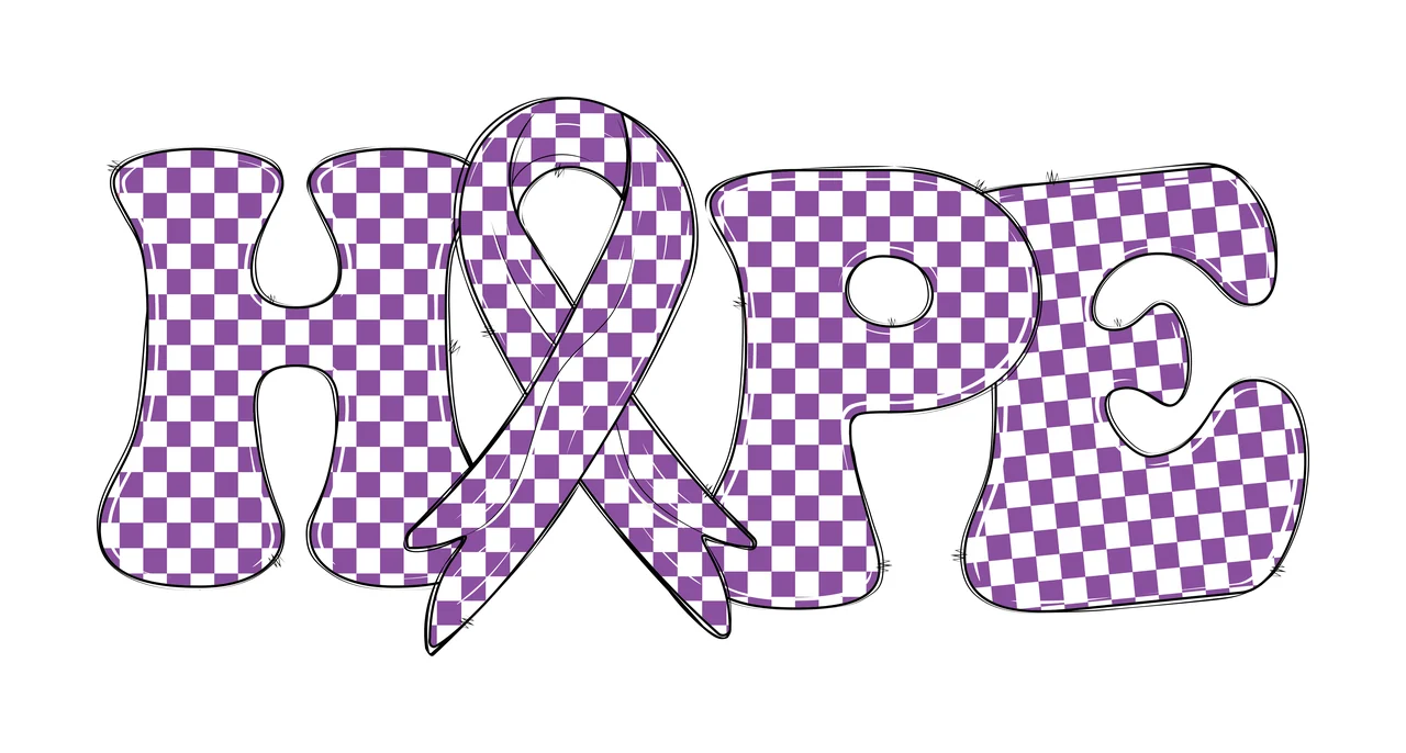 Hope Lettering With Ribbon Symbol spelling letter H O P E bold