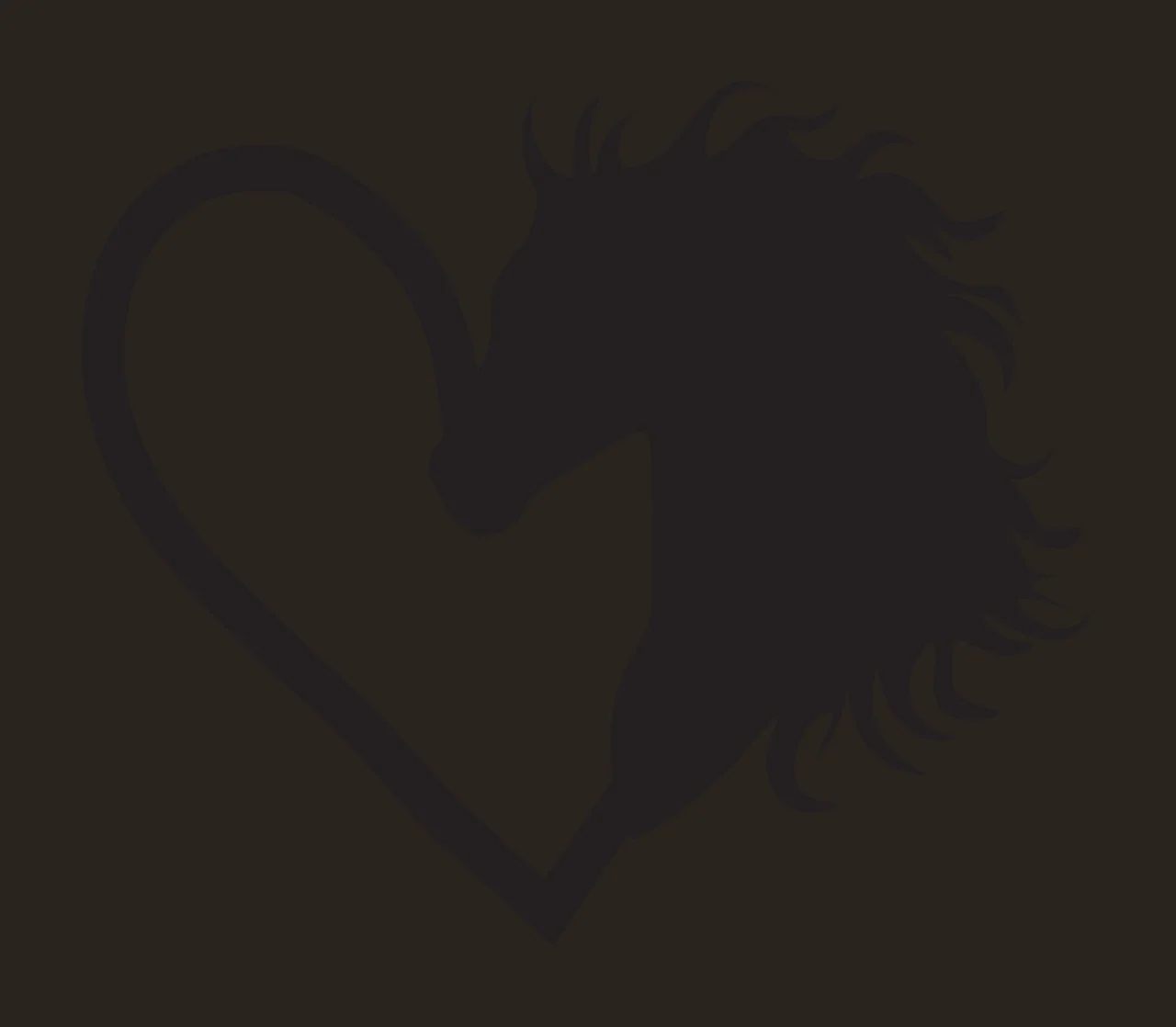 Horse head and heart silhouette Illustration with heart outline and mane in black and white contrast preview thumbnail