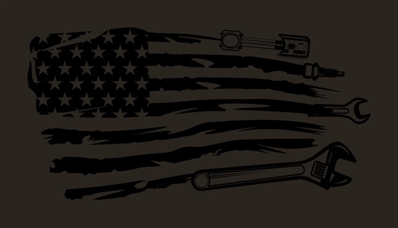 Mechanic Flag American With Tools displaying stars stripes contrast preview thumbnail