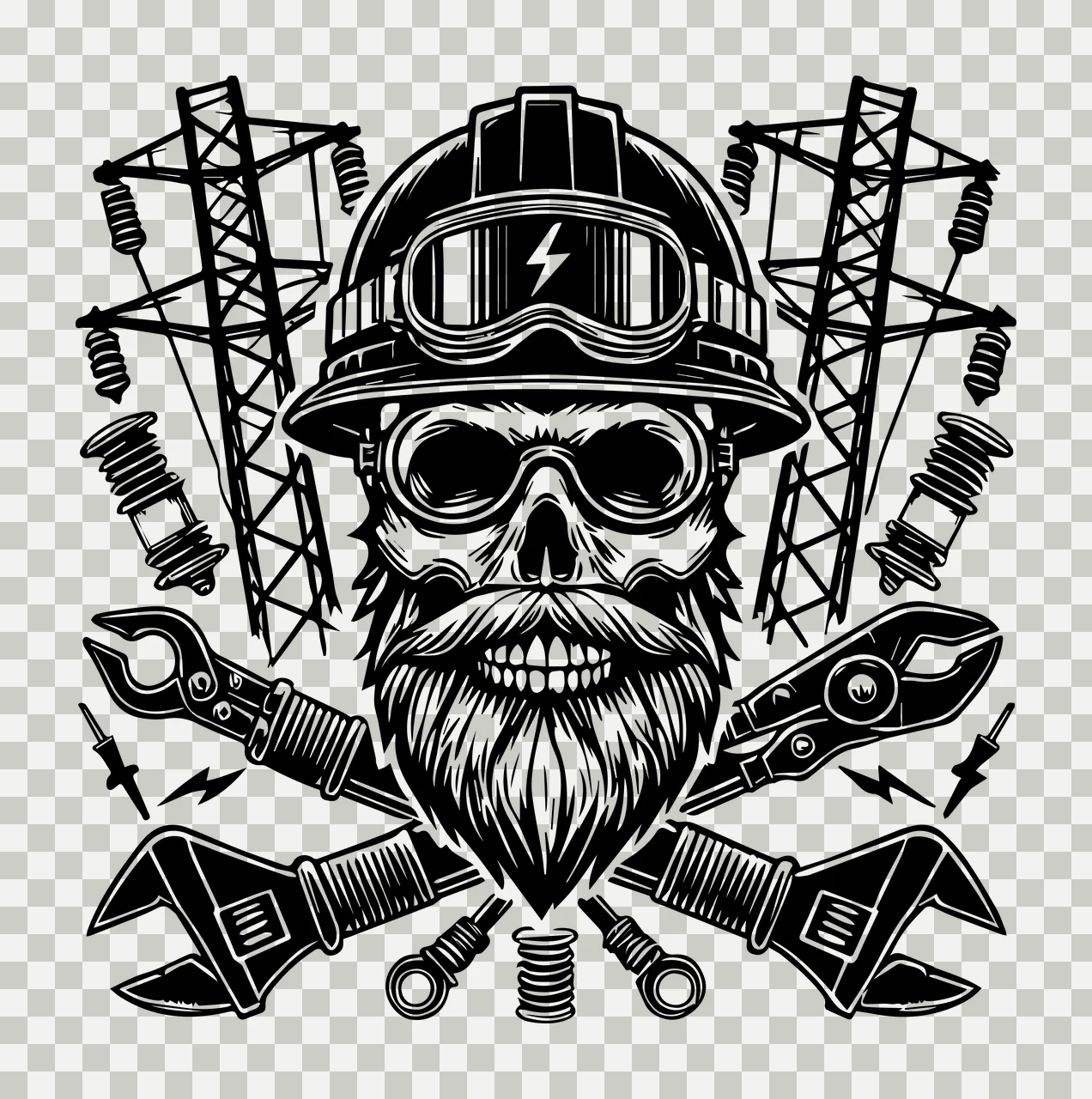 Skull Wearing Electrical Worker Hard Hat wear goggles towers transparency and detail preview thumbnail