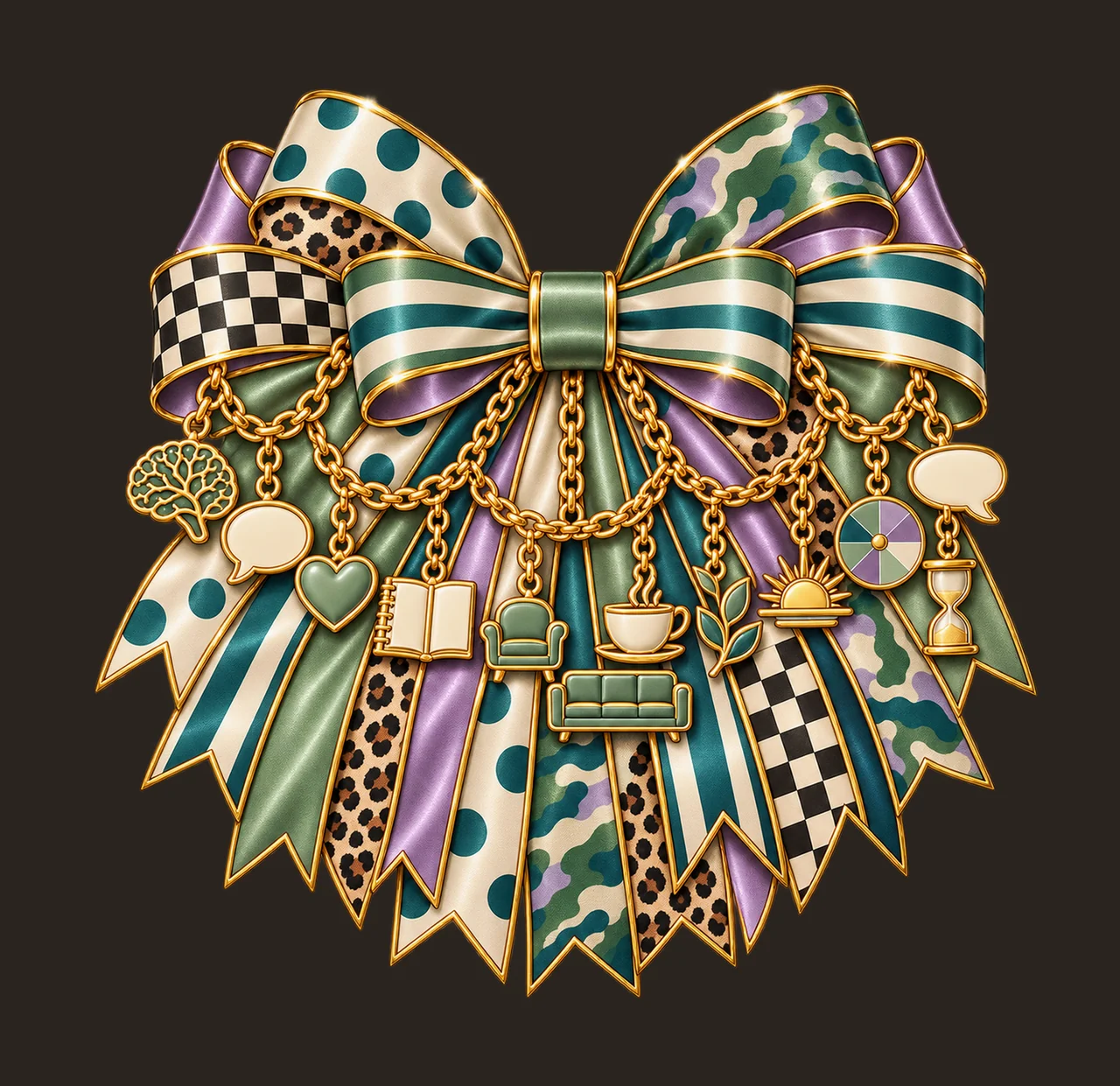 Mental Health Therapist Bow Charm PNG, Gold Chain Charms, Transparent Sublimation Design, Digital Download contrast preview thumbnail