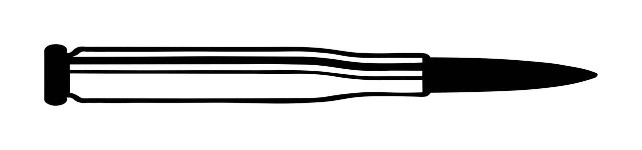 Horizontal Black Silhouette Of A Metal Firearm Cartridge resting
