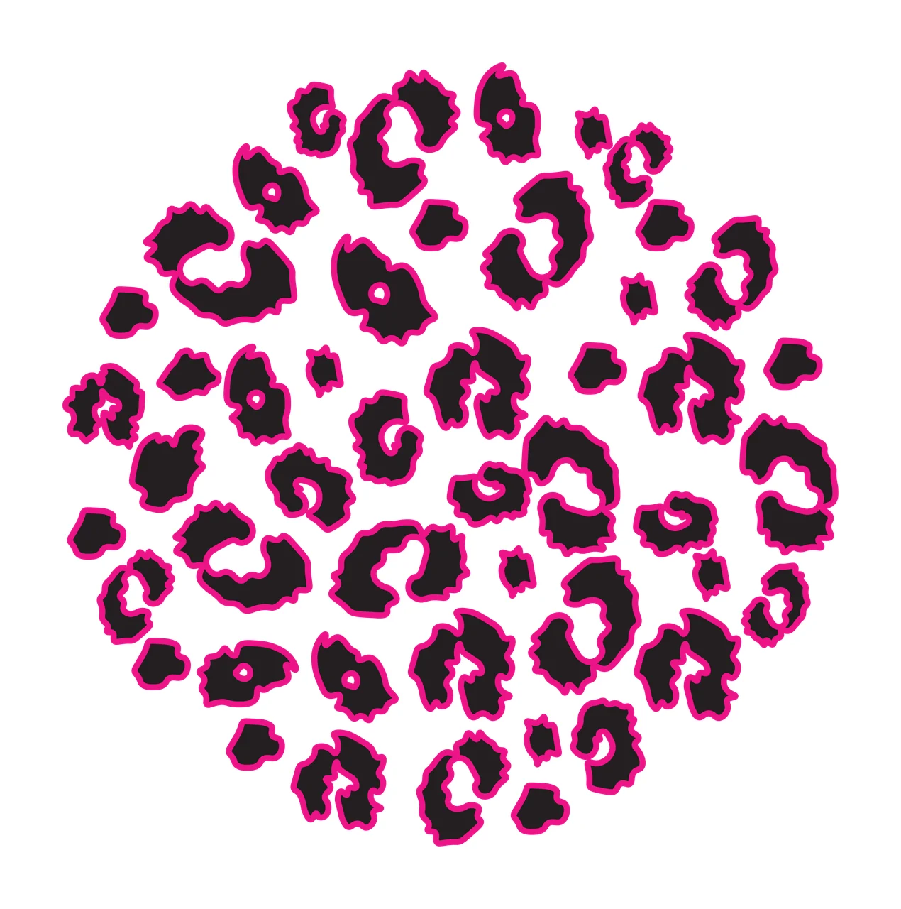 Leopard spot pattern Illustration with black leopard spots and pink outlines