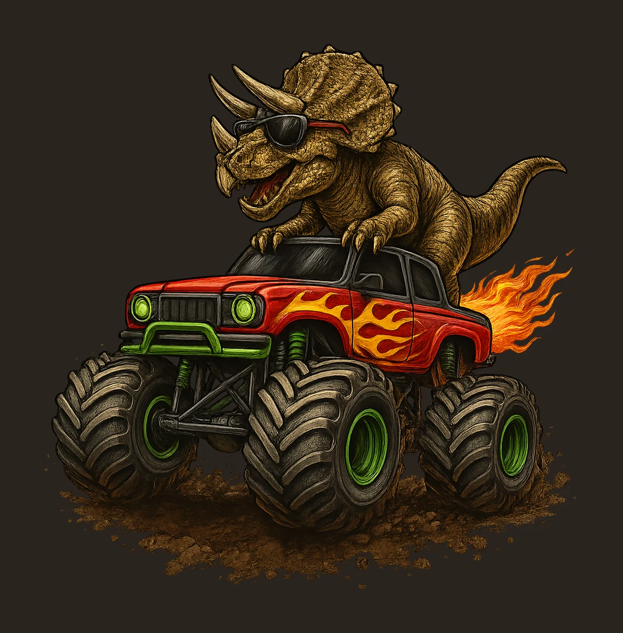 Monster Truck and Rex Dinosaur Sublimation Design Hand Drawn contrast preview thumbnail