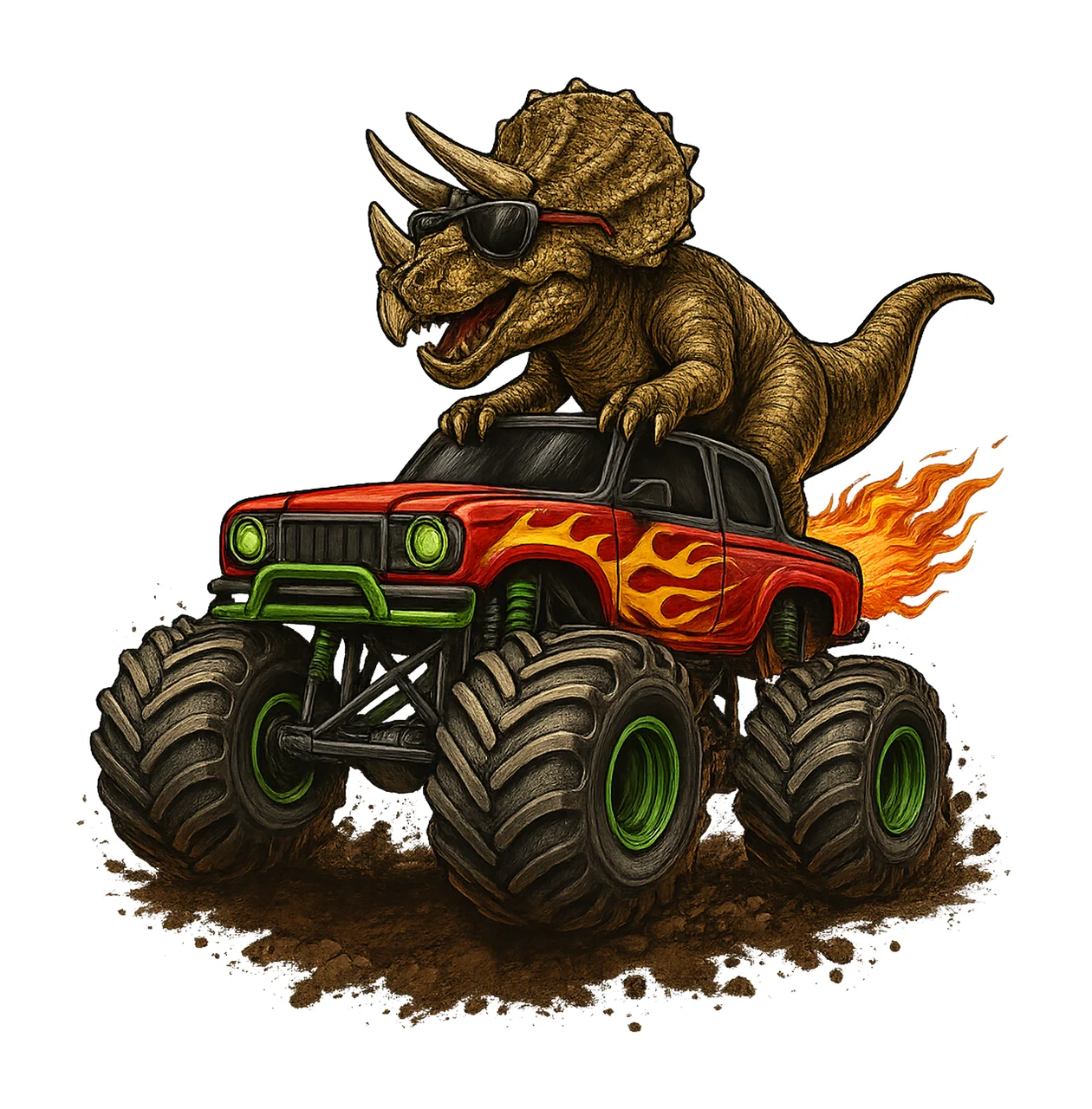 Monster Truck and Rex Dinosaur Sublimation Design Hand Drawn