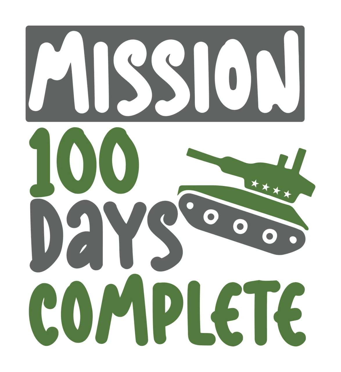 Mission 100 Days Complete Tank Graphic stars minimalist flat black and