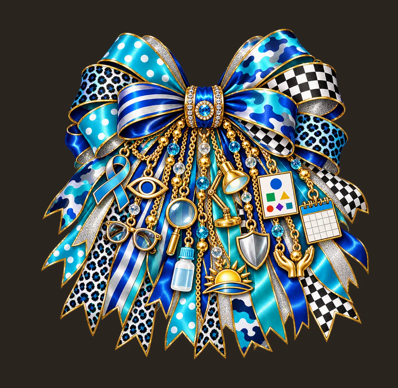 Cataract Awareness Bow Charm PNG, Gold Chain Charms, Transparent Sublimation Design, Digital Download contrast preview thumbnail