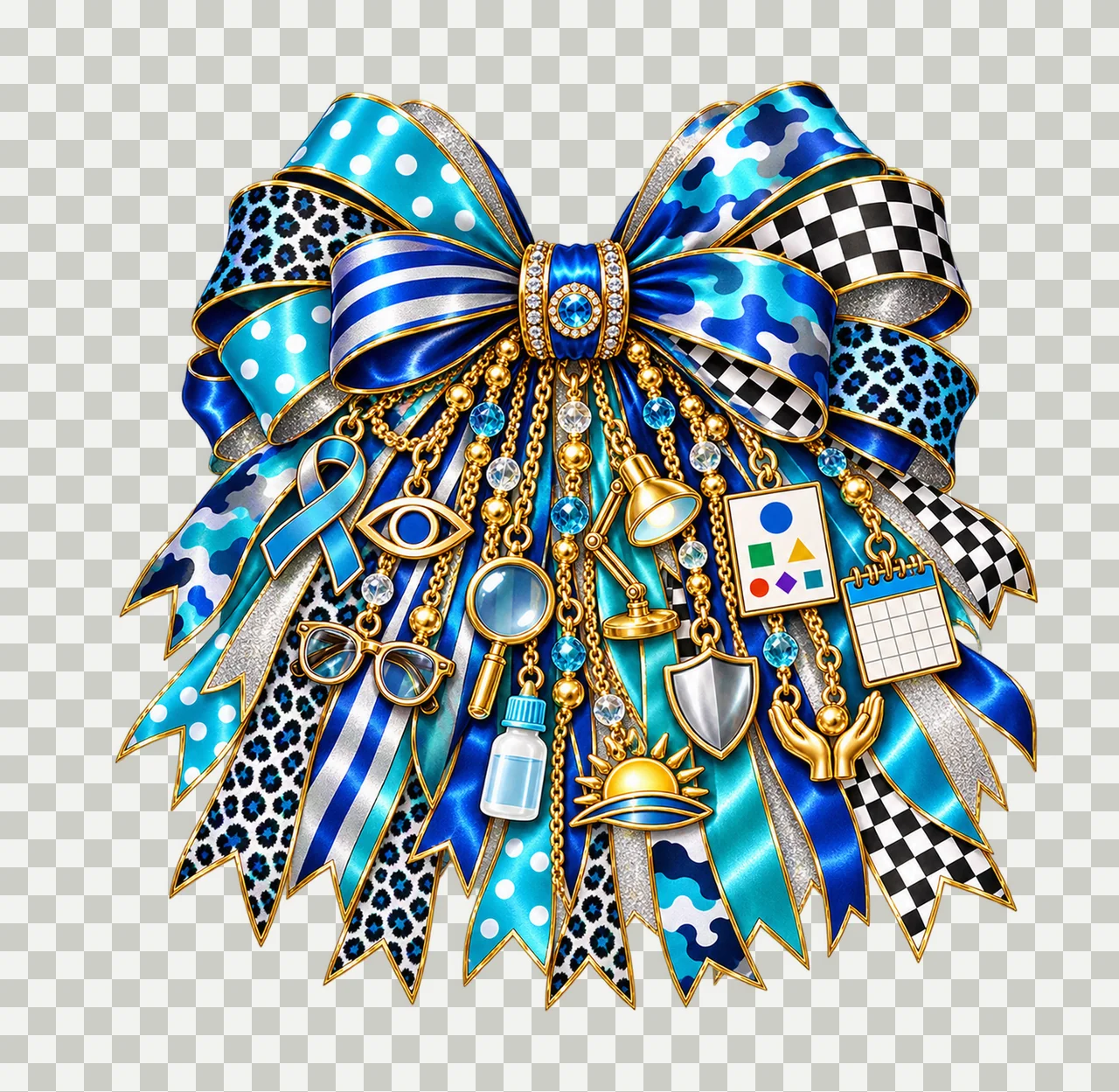 Cataract Awareness Bow Charm PNG, Gold Chain Charms, Transparent Sublimation Design, Digital Download transparency and detail preview thumbnail