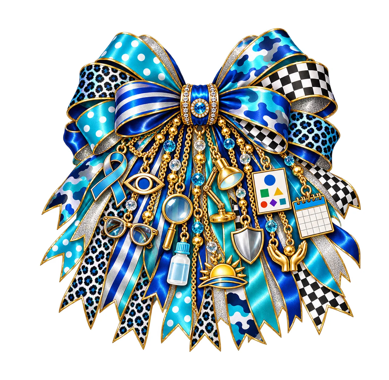Cataract Awareness Bow Charm PNG, Gold Chain Charms, Transparent Sublimation Design, Digital Download