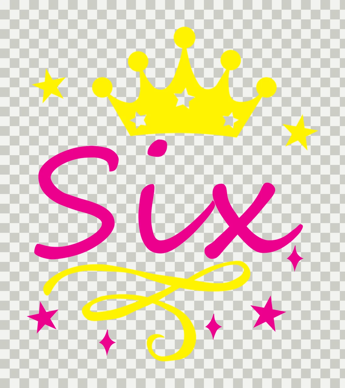 Six Typography Design with yellow crown, white stars and pink stars transparency and detail preview thumbnail