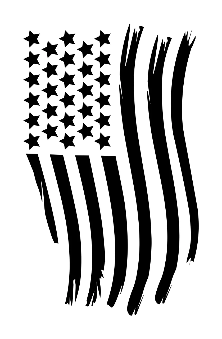 Black Flag Vertical Wavy Silhouette Design waving stars stripes
