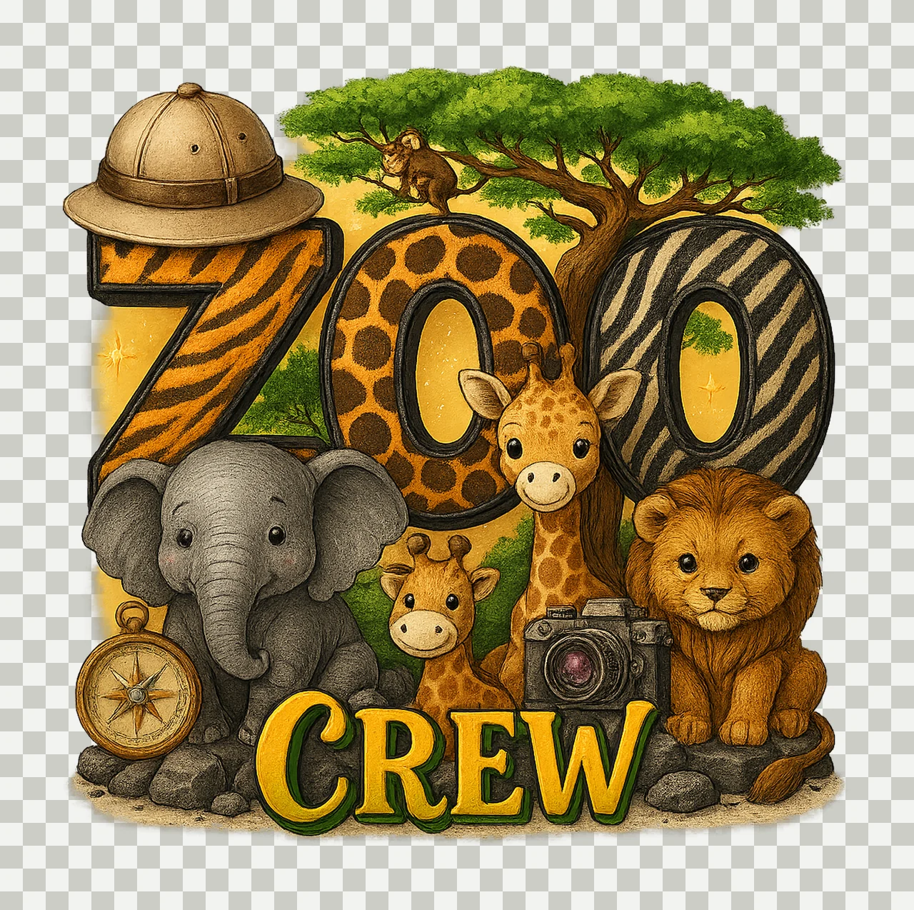 Safari Zoo Crew Sublimation Design Kids Giraffe Animal transparency and detail preview thumbnail