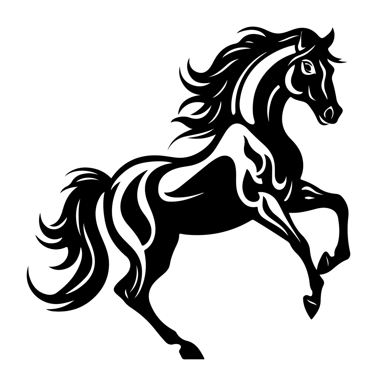 Horse Black Silhouette Of A Rearing mane tail white animal