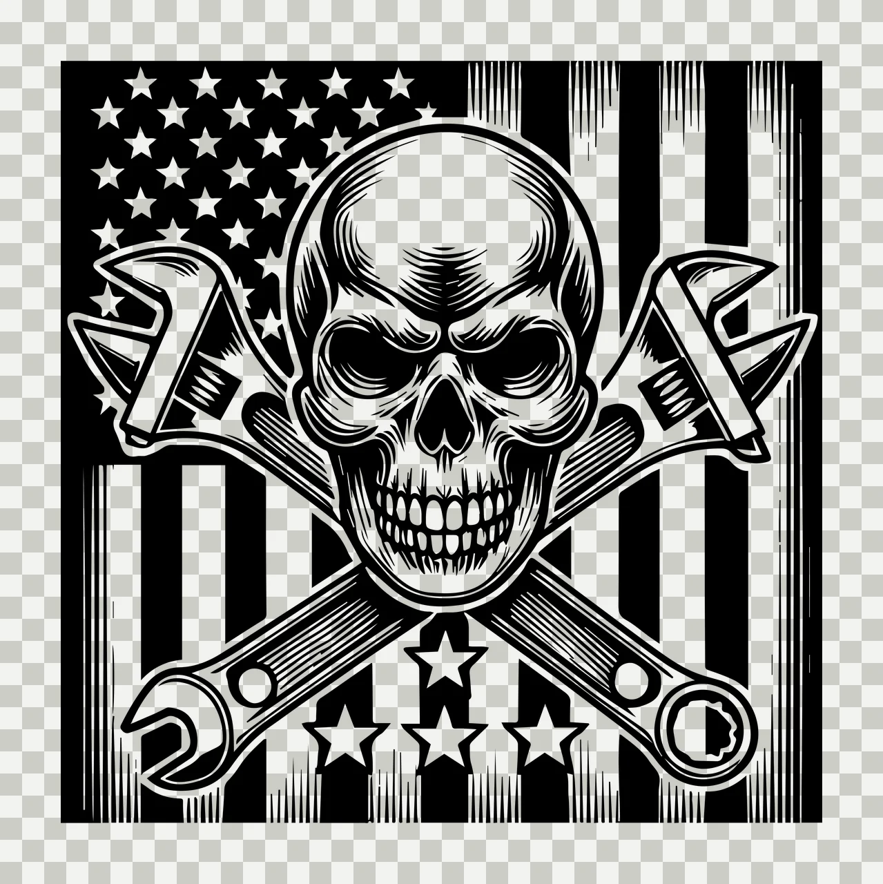 Skull And Wrench Flag Symbol crossed wrenches stars stripes transparency and detail preview thumbnail
