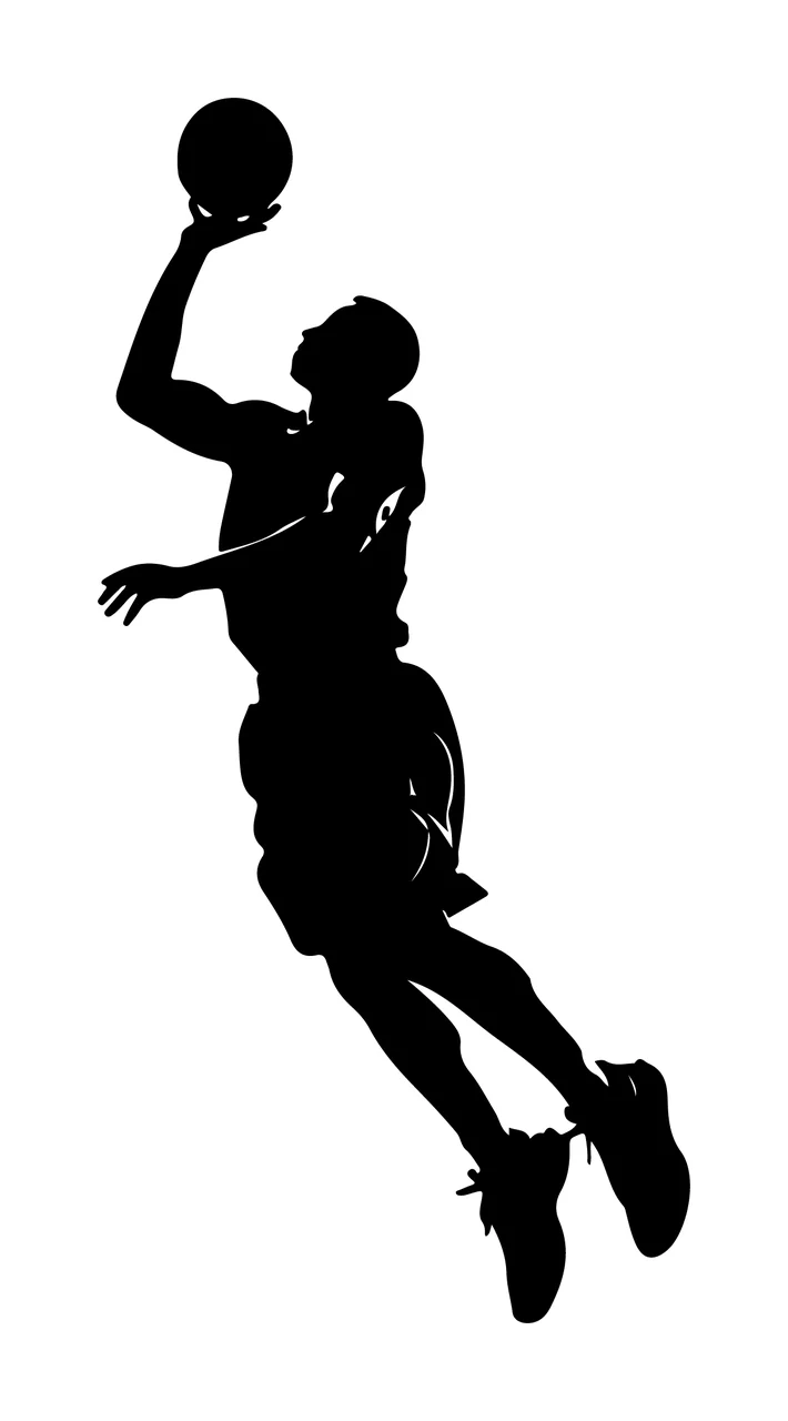 Player Black Silhouette Of A Basketball Jumping ball uniform