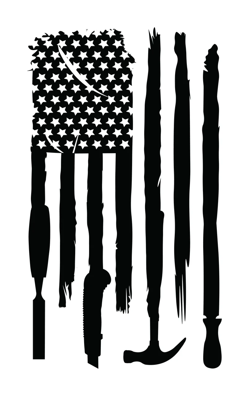 Flag Vertical Pattern With Tools Including Hammer utility knife