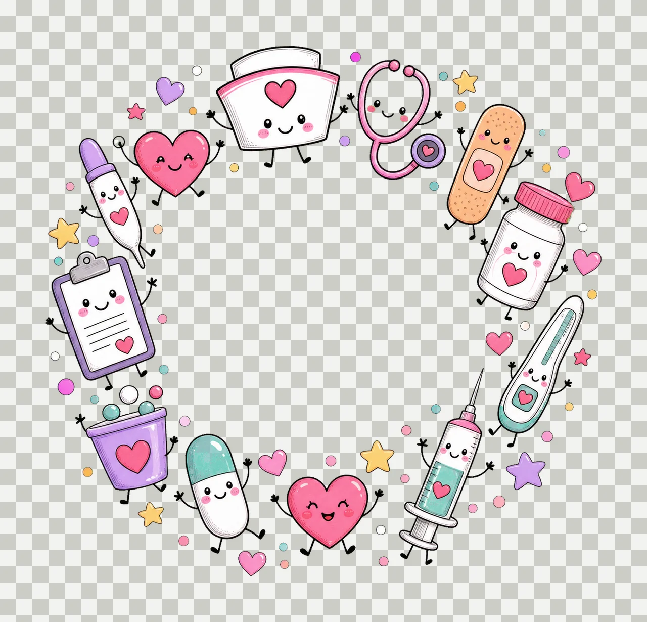 Nurse Characters Doodle Cute Happy Medical Variation F transparency and detail preview thumbnail