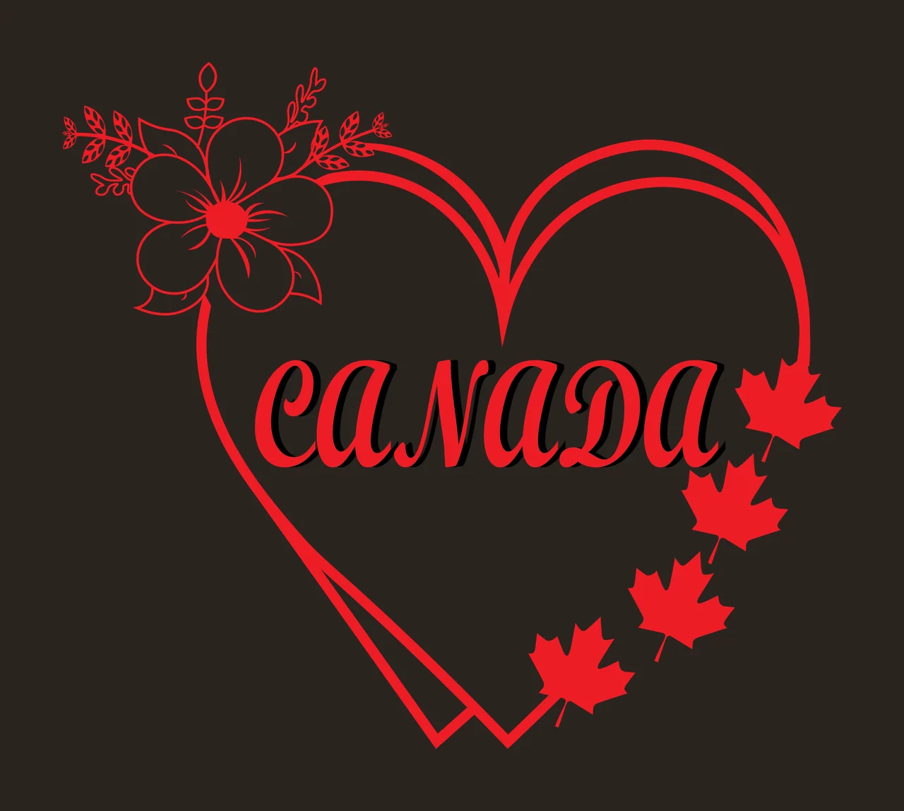 Canada Heart Frame With Maple Leaves shape flower line art contrast preview thumbnail