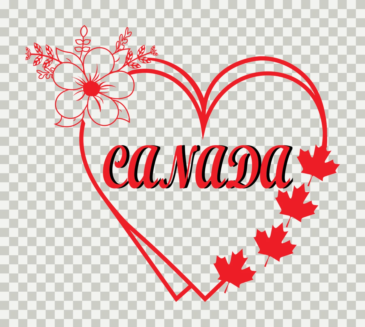 Canada Heart Frame With Maple Leaves shape flower line art transparency and detail preview thumbnail