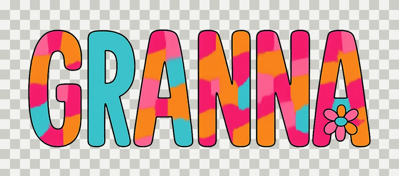 Granna Typography With Rounded Font And Daisy flower tie dye transparency and detail preview thumbnail