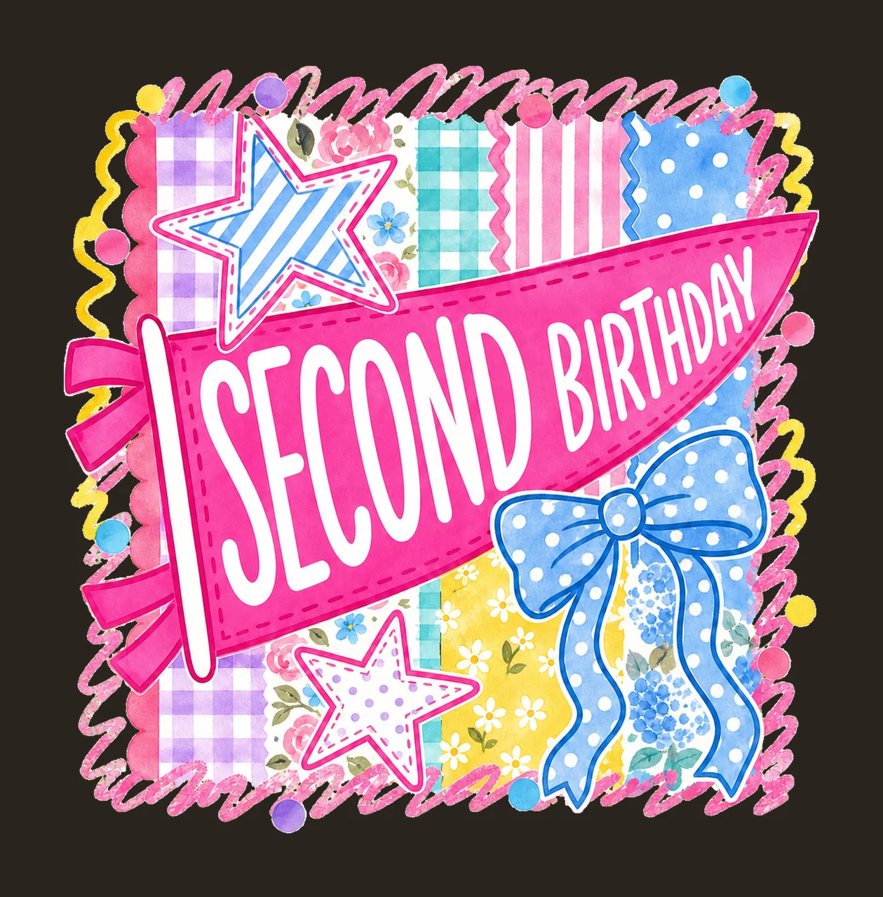 Retro Striped Floral Birthday Pennant Variation C contrast preview thumbnail