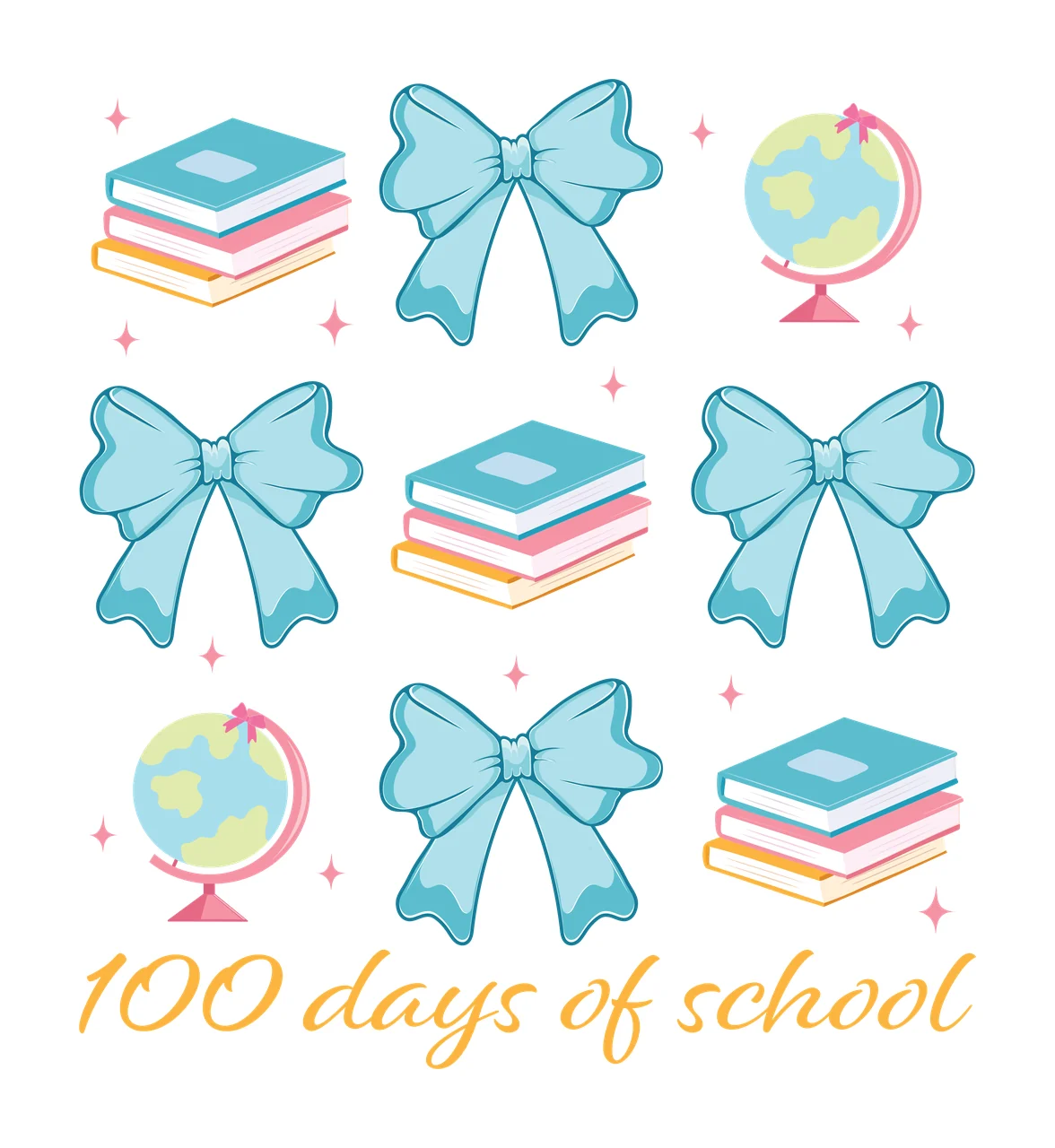 100 Days Of School Educational Symbols books globes and bows