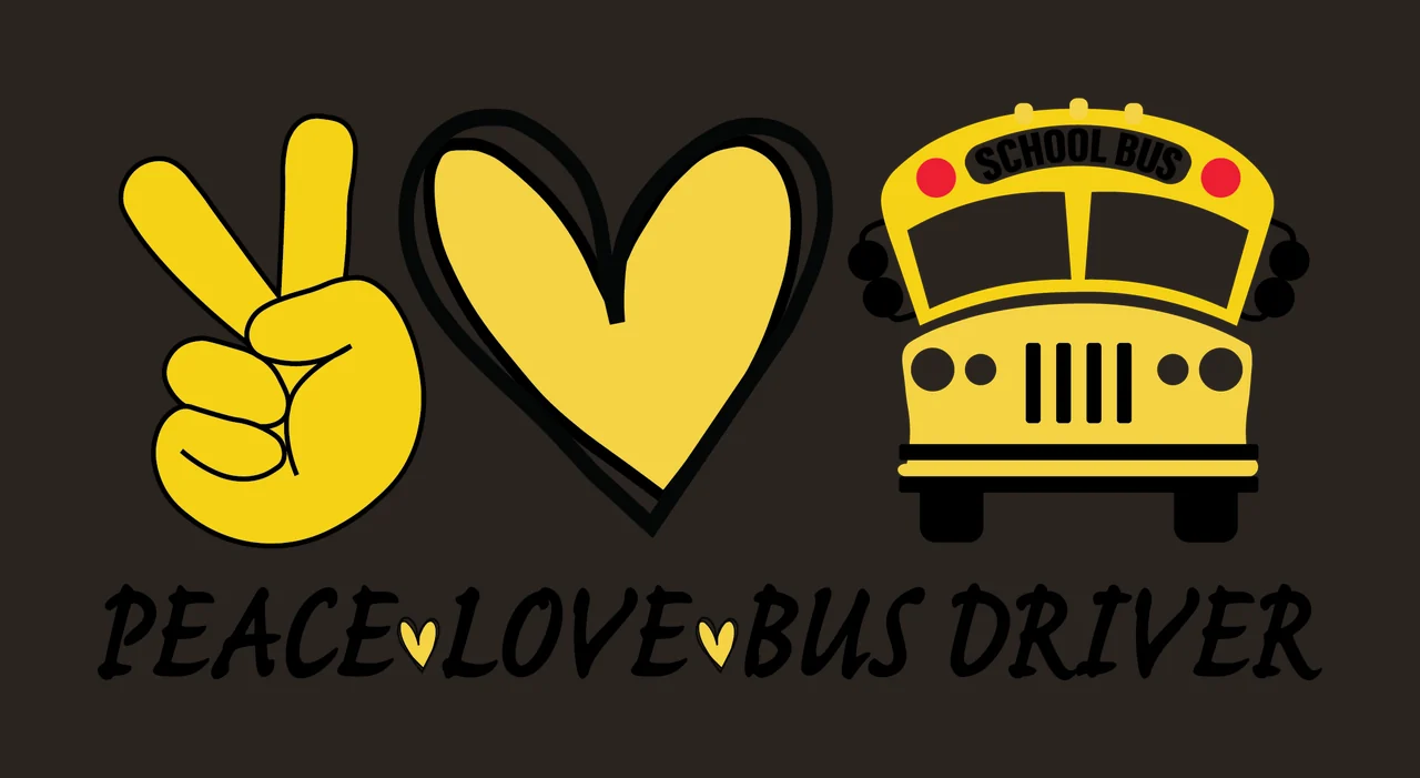 School Bus Peace Typography Emblem symbolizing sign heart graphic icon contrast preview thumbnail