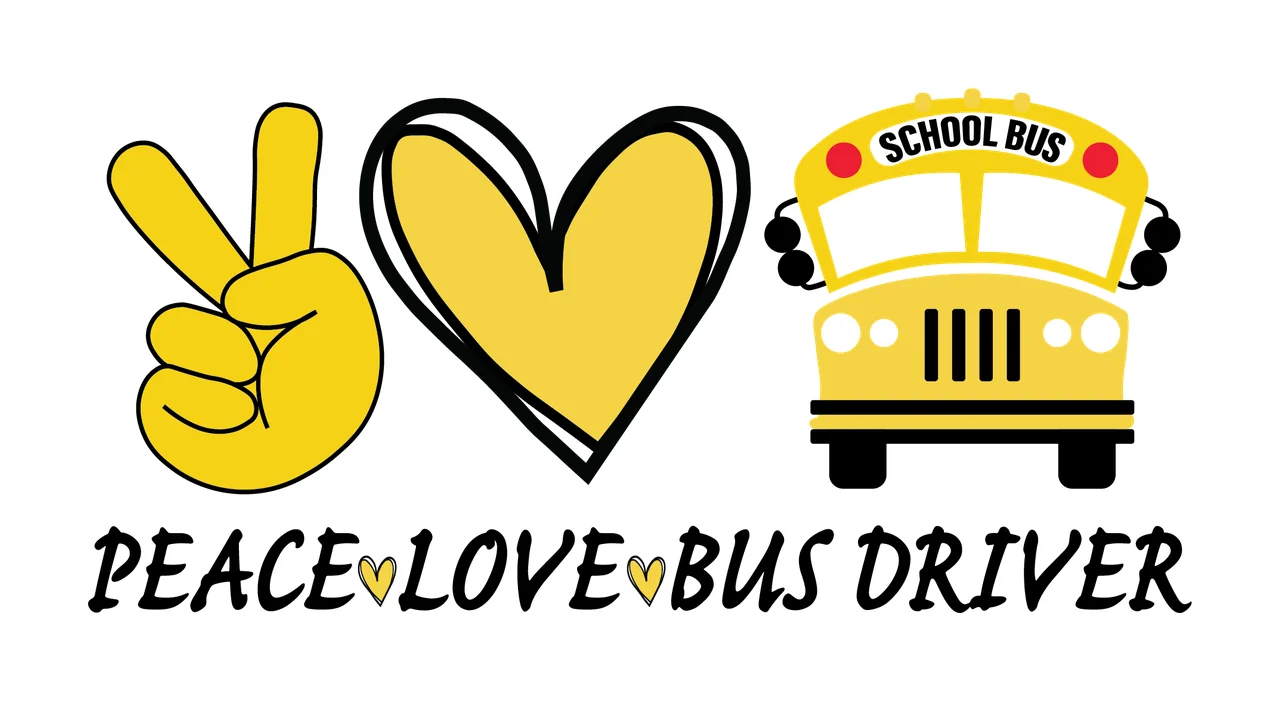 School Bus Peace Typography Emblem symbolizing sign heart graphic icon
