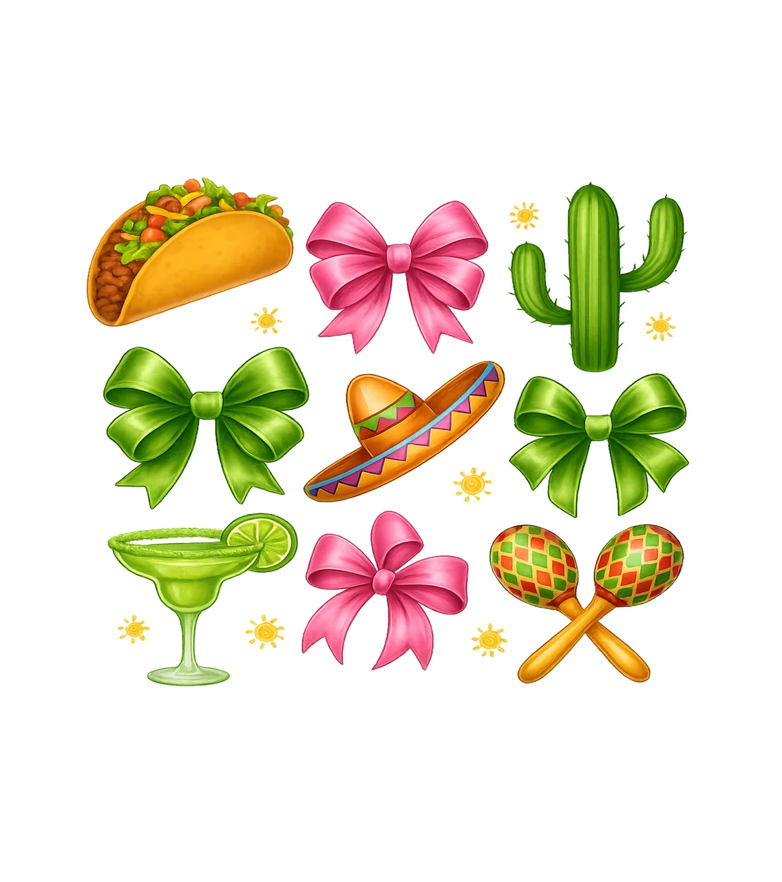 Fiesta Symbols With Taco And Bows In Black cactus sombrero