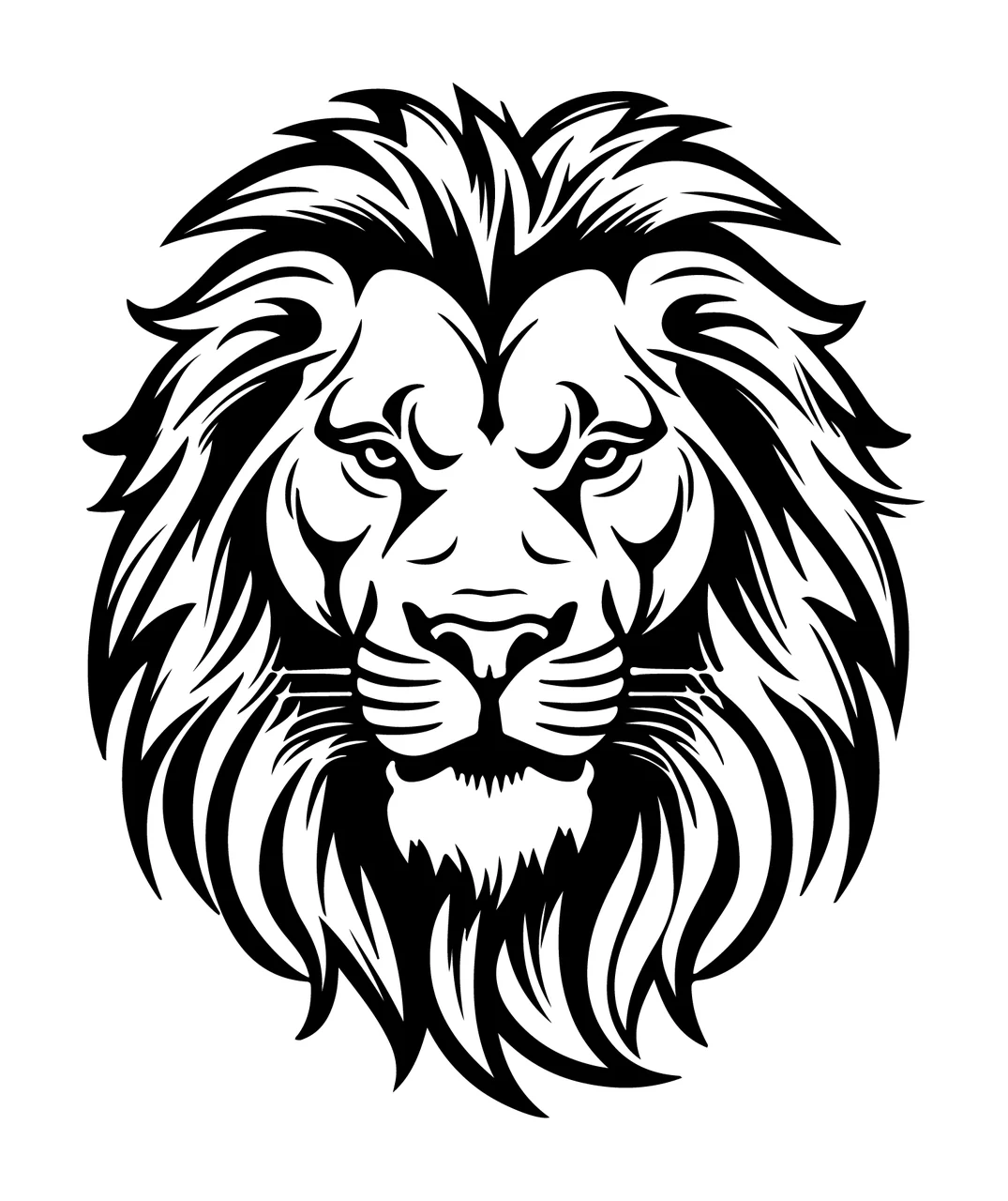 Lion Head Silhouette Graphic Design roaring mane teeth tribal