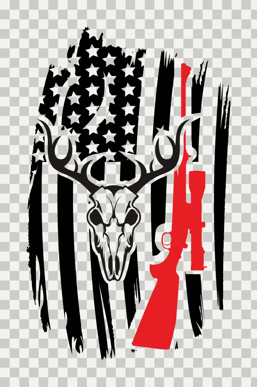Skull American Flag And Hunting Rifle deer antlers distressed transparency and detail preview thumbnail