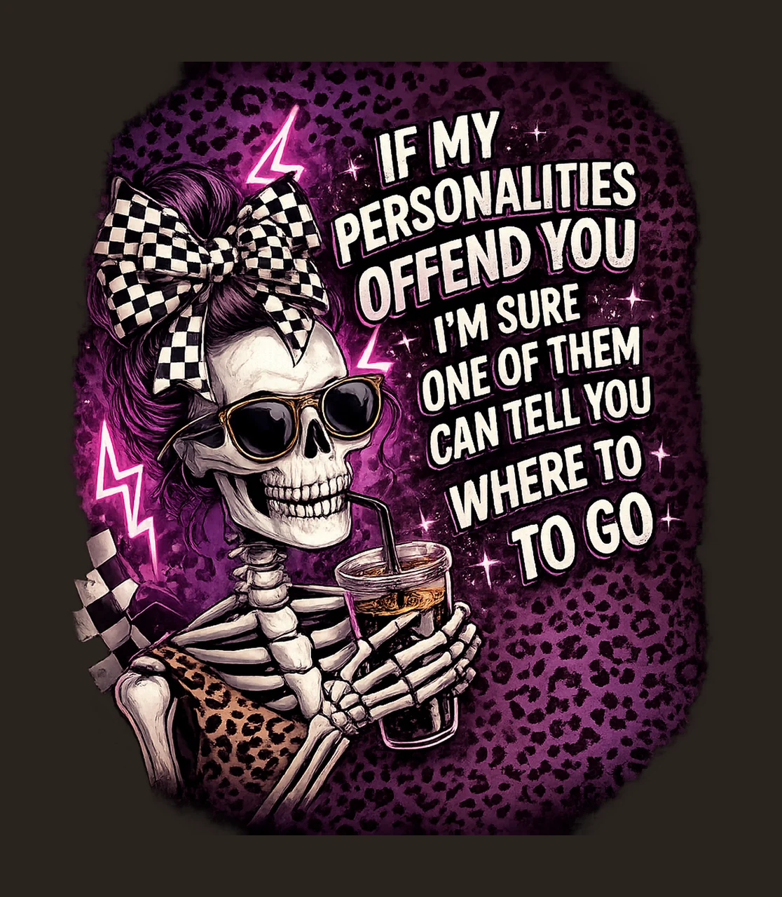 If My Personalities Offend You Skeleton Messy Bun Sarcastic contrast preview thumbnail