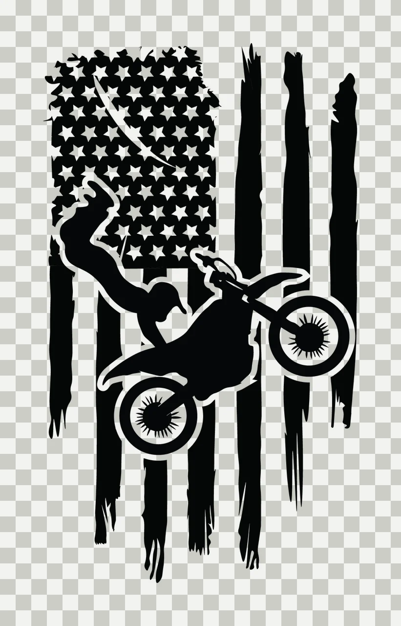 Motocross Rider Jumping Over Torn Flag motorcycle stars stripes transparency and detail preview thumbnail