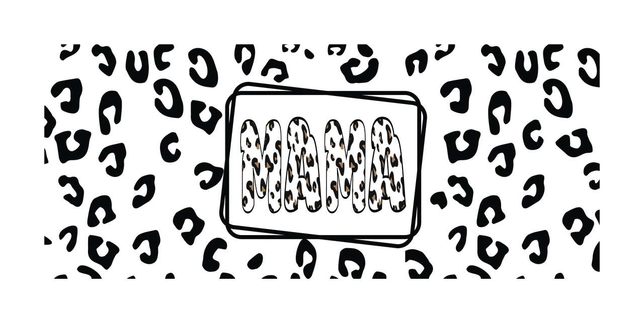 Can Glass Wrap Mama Text On Leopard Print Centered border Graphic