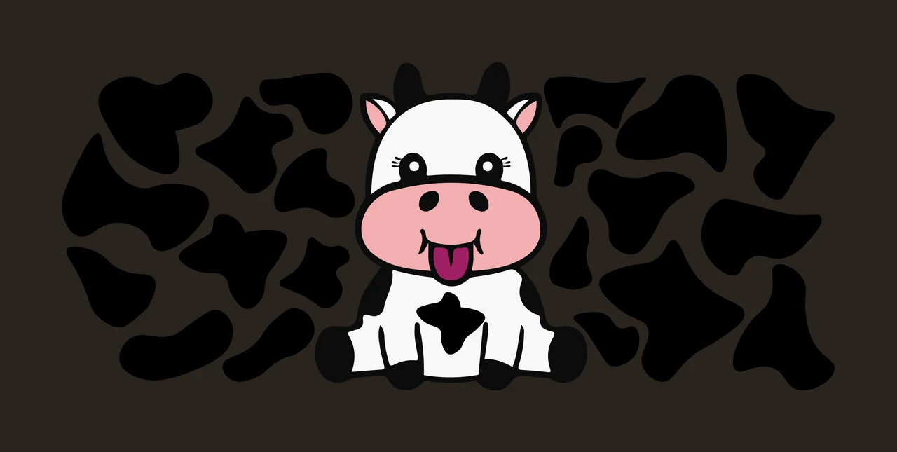 Can Glass Wrap Cow Spots Surrounding Character sitting cartoon contrast preview thumbnail