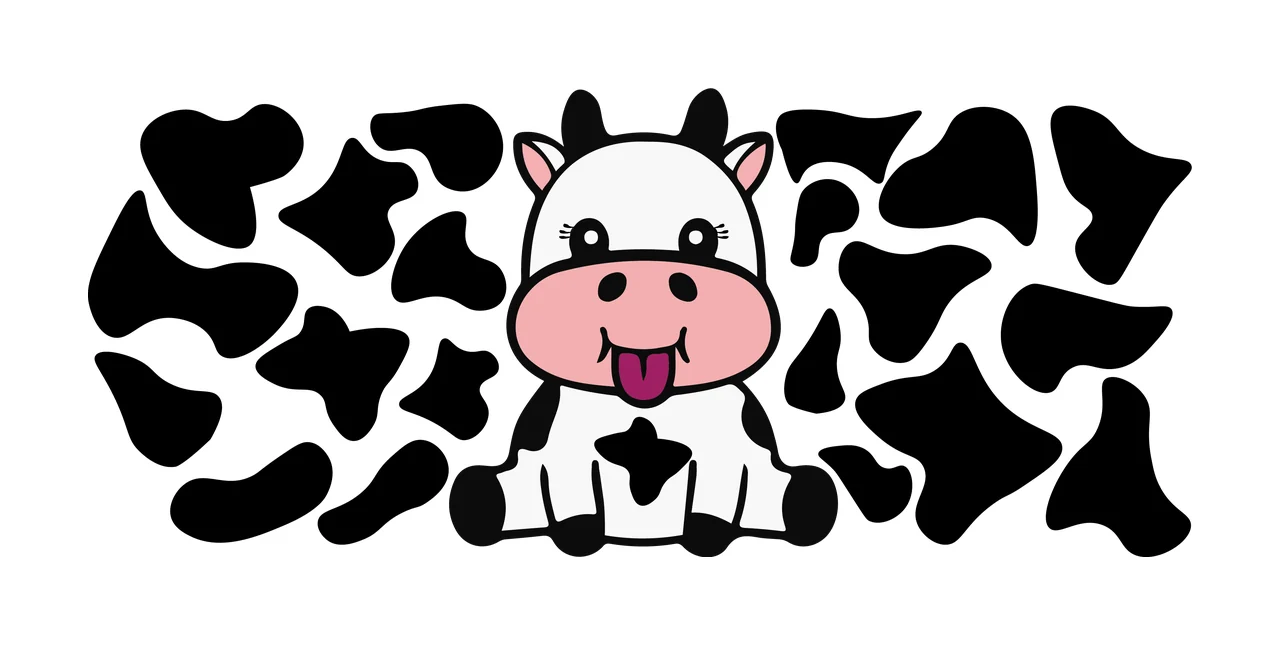 Can Glass Wrap Cow Spots Surrounding Character sitting cartoon