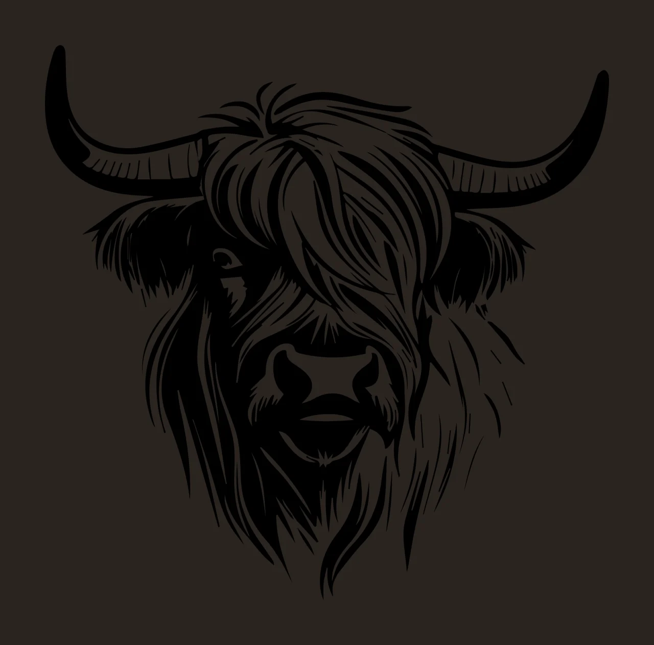Cow Highland Cattle Head Graphic Illustration looking horns contrast preview thumbnail